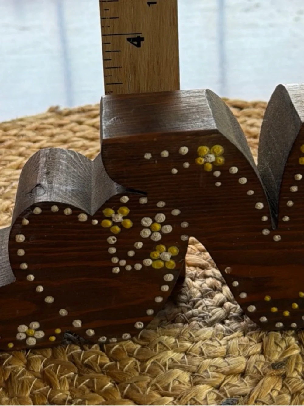Vintage 70’s Wooden 'Love' Decorative Sign in Brown with Yellow White Accents